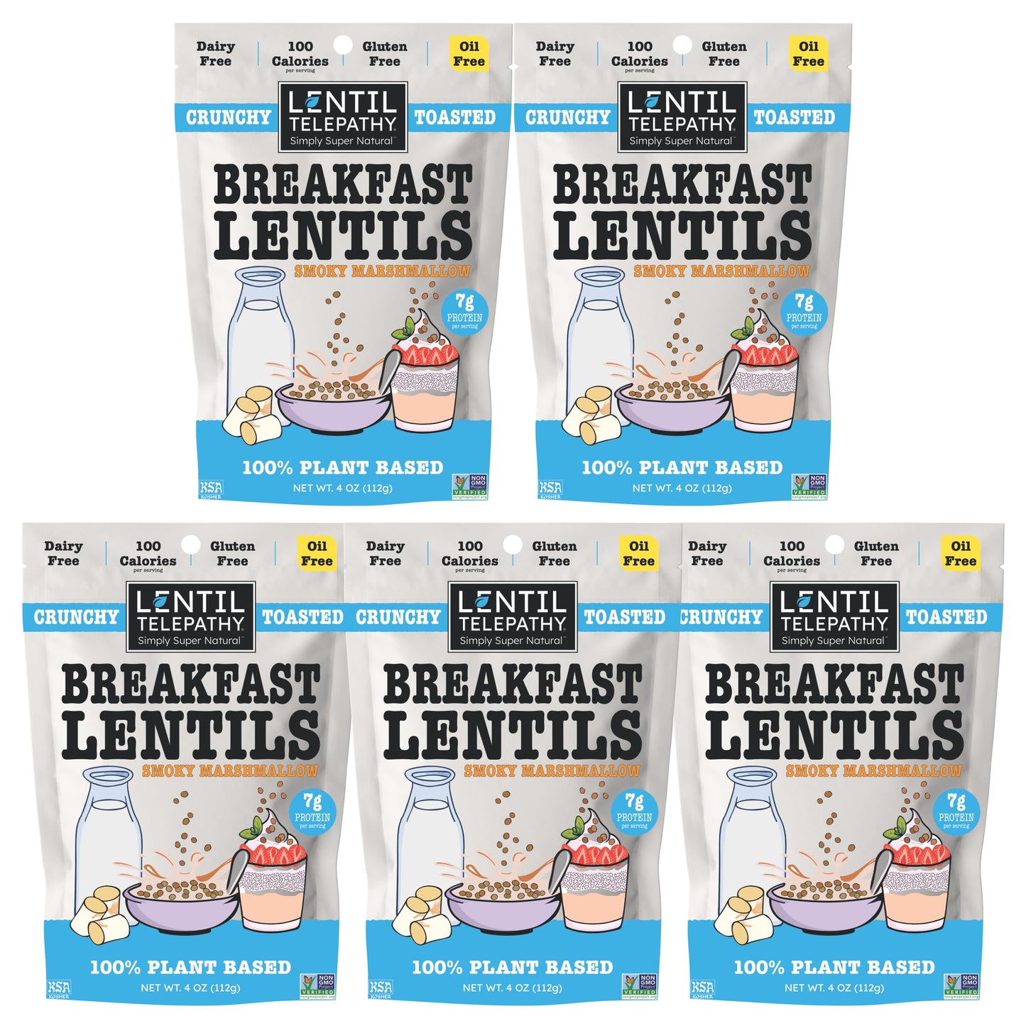 Lentil Telepathy Healthy Breakfast High Protein Cereal or Granola Alternative, Plant-Based, Gluten-Free, Non-GMO, Vegan-Friendly, 4 Ounce Bags