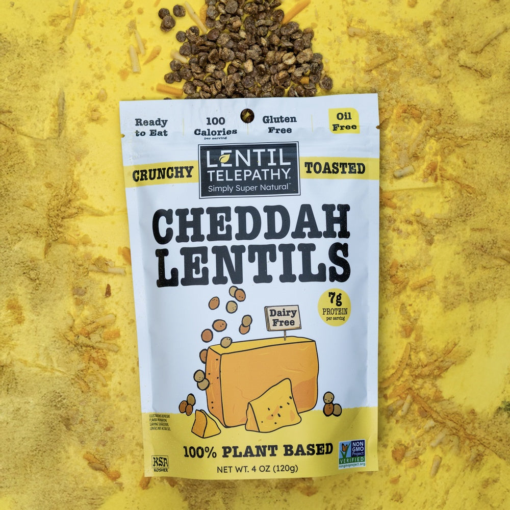 Lentil Telepathy Cheddah Crunchy Lentil Snacks – 3-Pack (4 oz Bags)