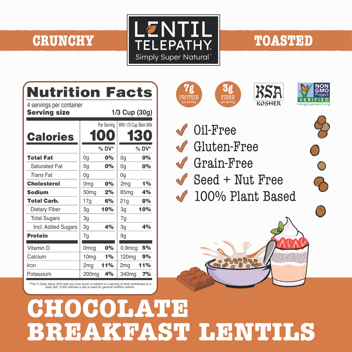Lentil Telepathy Chocolate Crunchy Toasted Snack