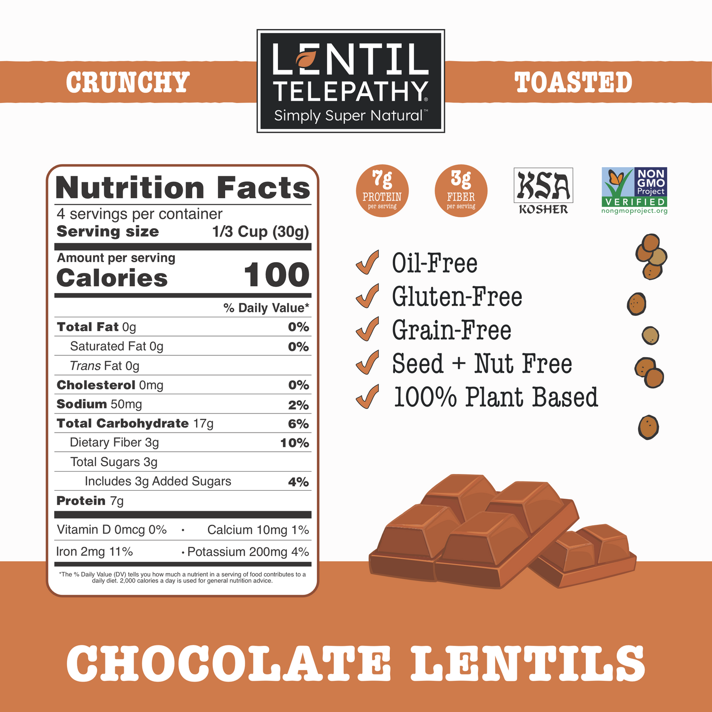 Lentil Telepathy Chocolate Crunchy Toasted Lentil Snack (GTFM)