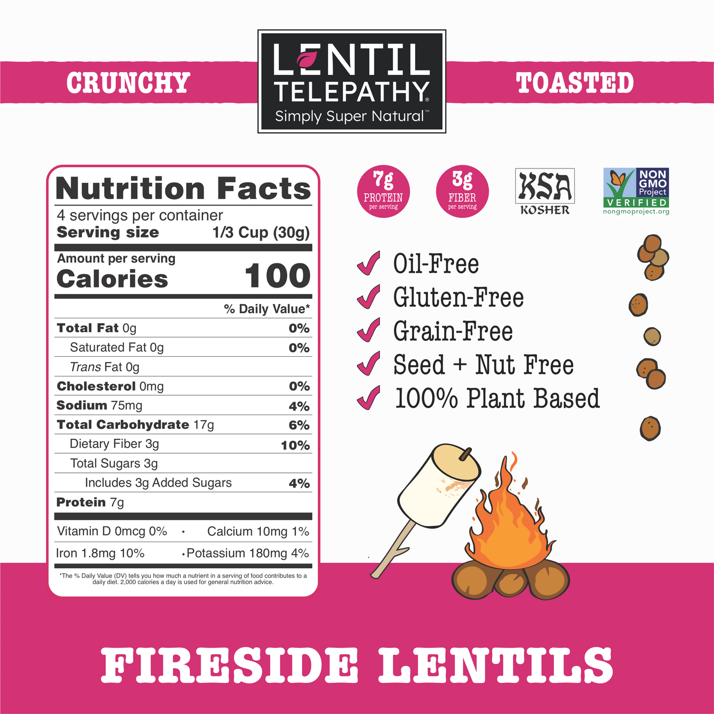 Lentil Telepathy Fireside Smoky Marshmallow Crunchy Toasted Snacks 3 Pack