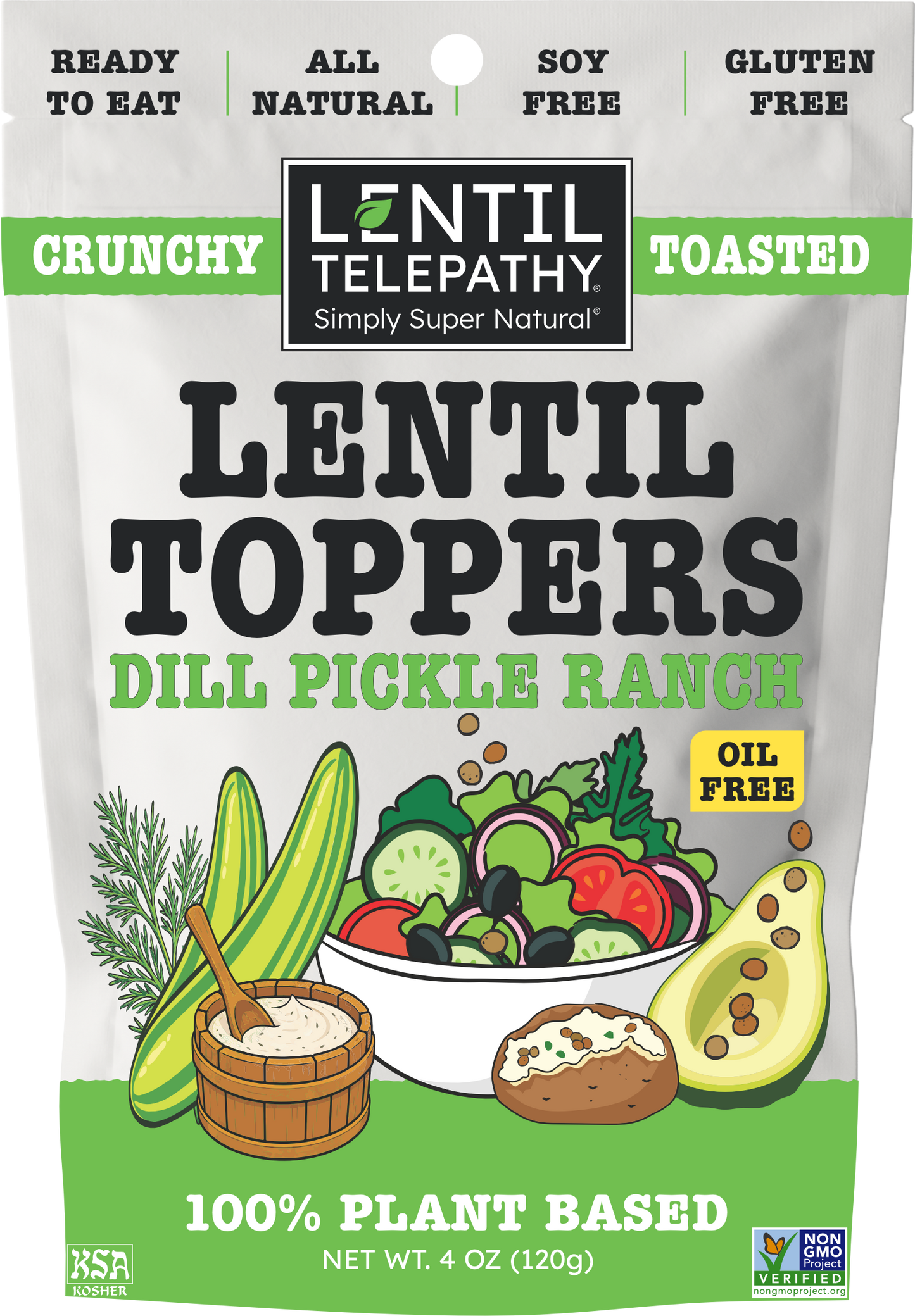 Lentil Telepathy Dill Pickle Ranch Crunchy Toasted Toppers - Pack of 3 - 4oz Bags