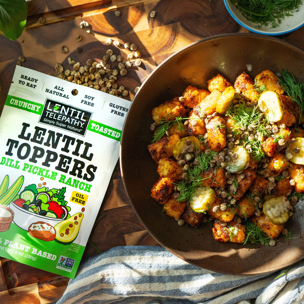 Lentil Telepathy Dill Pickle Ranch Crunchy Lentil Toppers – 3-Pack (4 oz Bags)