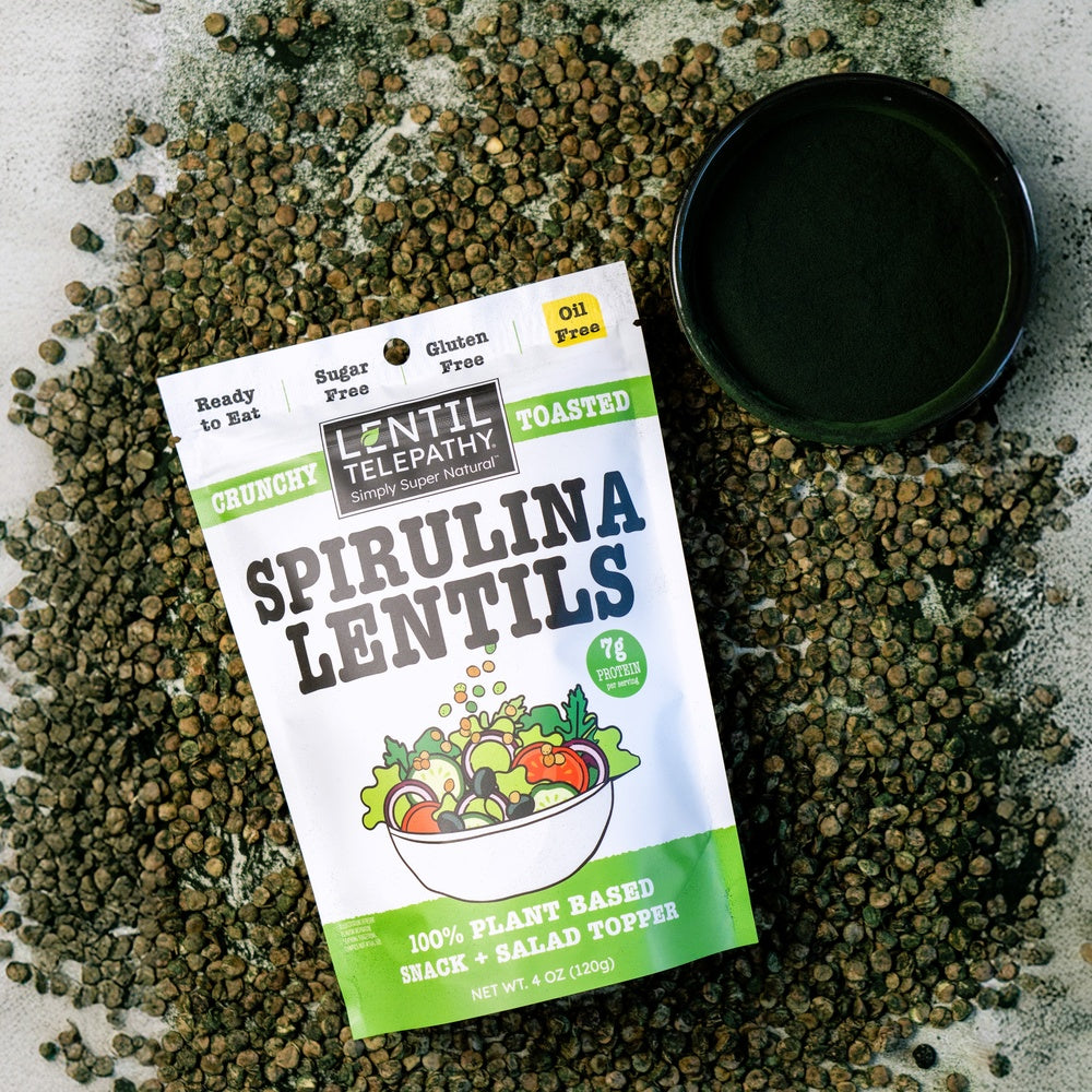 Lentil Telepathy Spirulina Crunchy Lentil Snack & Topper – 3-Pack (4 oz Bags)