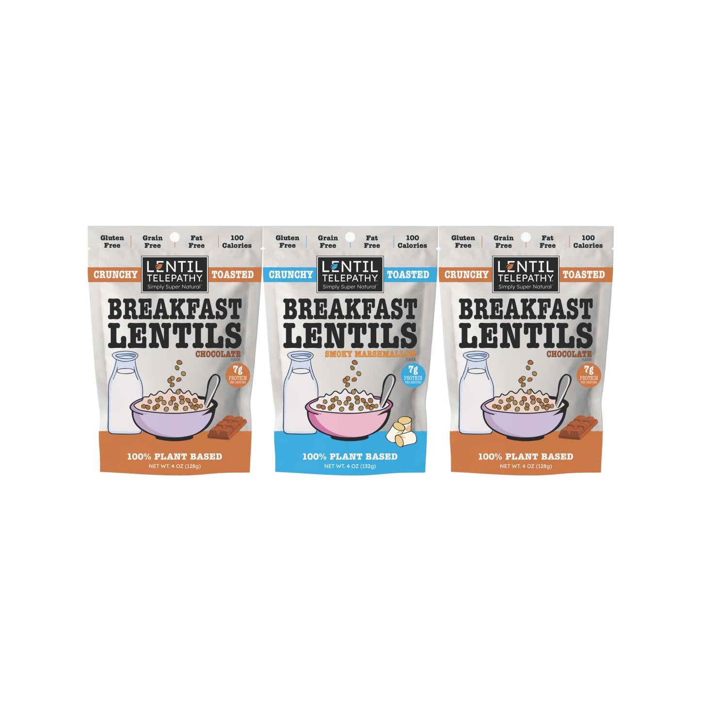 Lentil Telepathy Healthy Breakfast High Protein Cereal or Granola Alternative, Plant-Based, Gluten-Free, Non-GMO, Vegan-Friendly, 4 Ounce Bags