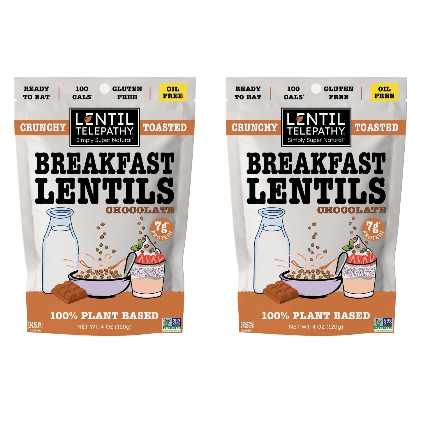 Lentil Telepathy Healthy Breakfast High Protein Cereal or Granola Alternative, Plant-Based, Gluten-Free, Non-GMO, Vegan-Friendly, 4 Ounce Bags