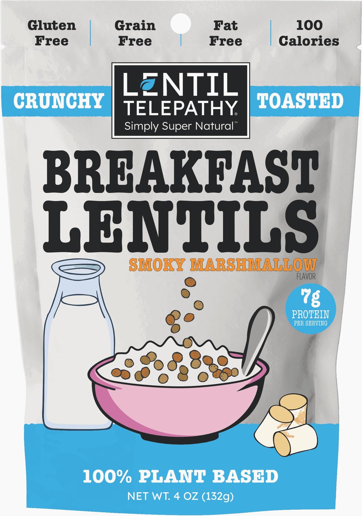 Lentil Telepathy Healthy Breakfast High Protein Cereal or Granola Alternative, Plant-Based, Gluten-Free, Non-GMO, Vegan-Friendly, 4 Ounce Bags