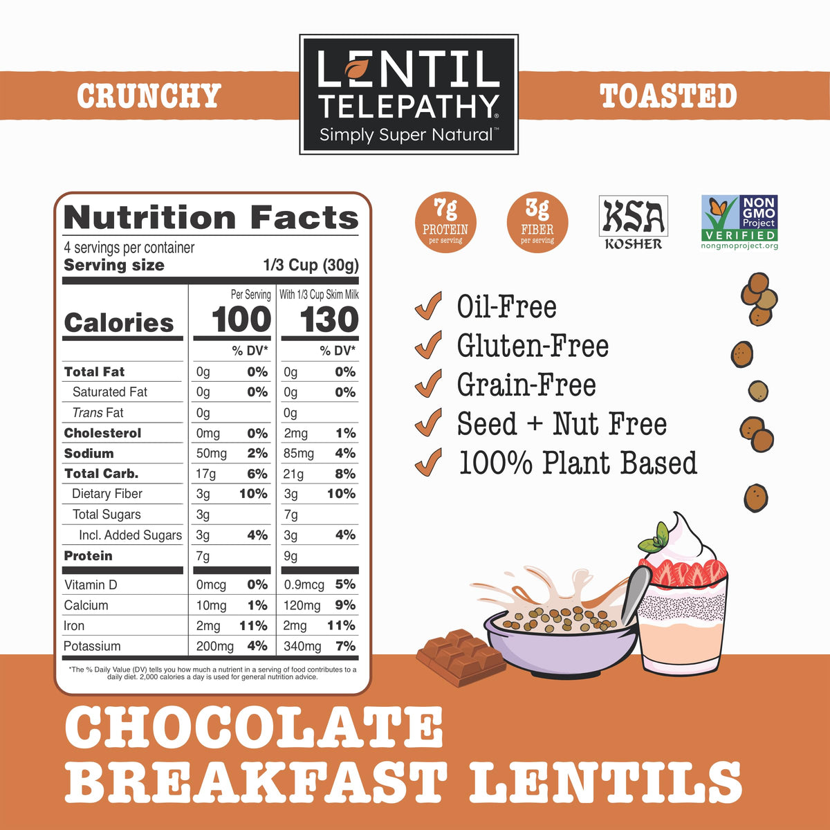 Lentil Telepathy Healthy Breakfast High Protein Cereal or Granola Alternative, Plant-Based, Gluten-Free, Non-GMO, Vegan-Friendly, 4 Ounce Bags