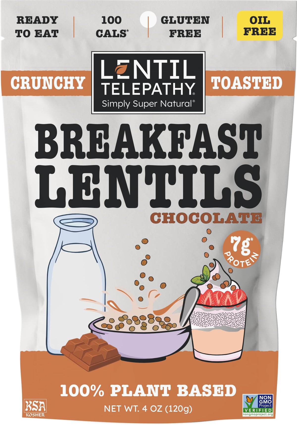 Lentil Telepathy Healthy Breakfast High Protein Cereal or Granola Alternative, Plant-Based, Gluten-Free, Non-GMO, Vegan-Friendly, 4 Ounce Bags