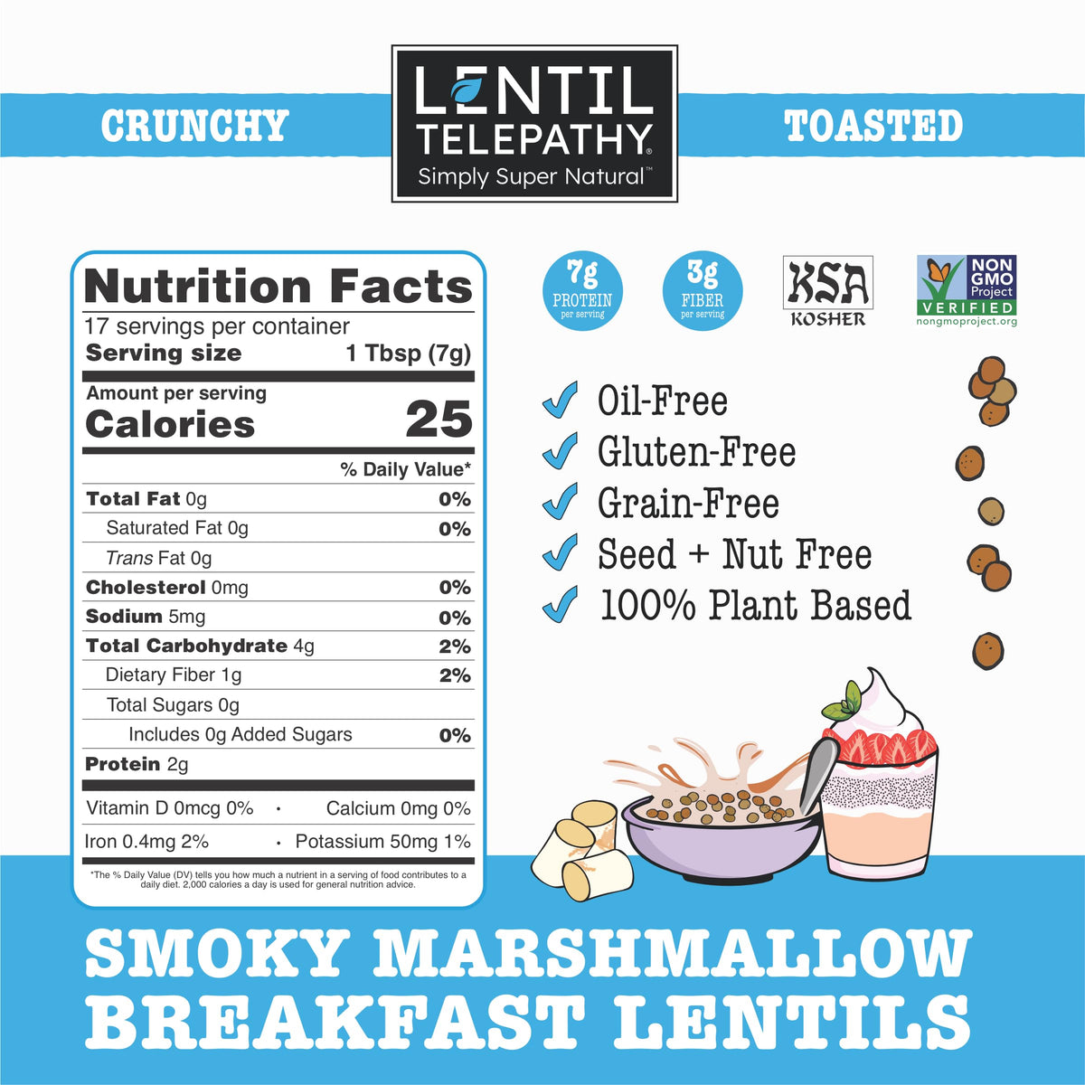 Lentil Telepathy Healthy Breakfast High Protein Cereal or Granola Alternative, Plant-Based, Gluten-Free, Non-GMO, Vegan-Friendly, 4 Ounce Bags