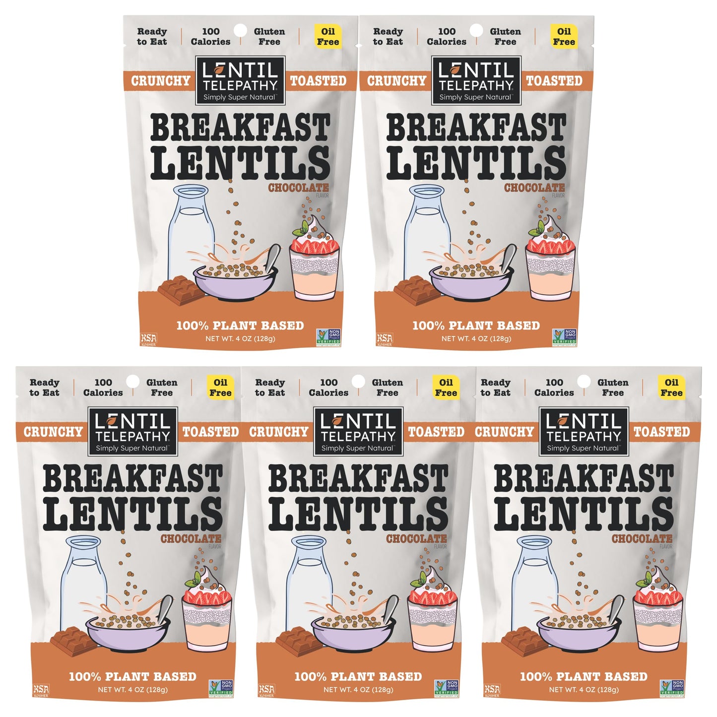Lentil Telepathy Healthy Breakfast High Protein Cereal or Granola Alternative, Plant-Based, Gluten-Free, Non-GMO, Vegan-Friendly, 4 Ounce Bags