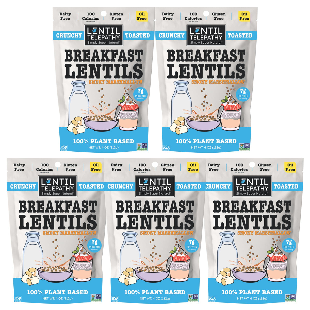 Lentil Telepathy Healthy Breakfast High Protein Cereal or Granola Alternative, Plant-Based, Gluten-Free, Non-GMO, Vegan-Friendly, 4 Ounce Bags