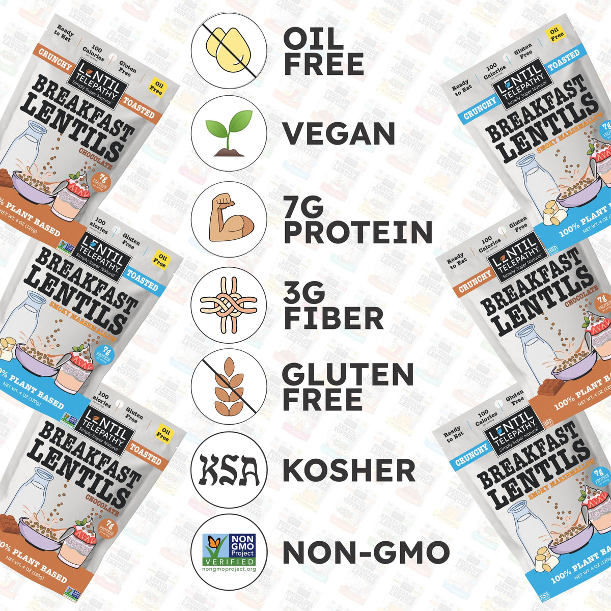 Lentil Telepathy Healthy Breakfast High Protein Cereal or Granola Alternative, Plant-Based, Gluten-Free, Non-GMO, Vegan-Friendly, 4 Ounce Bags