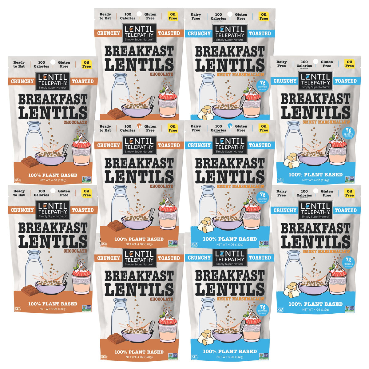Lentil Telepathy Healthy Breakfast High Protein Cereal or Granola Alternative, Plant-Based, Gluten-Free, Non-GMO, Vegan-Friendly, 4 Ounce Bags