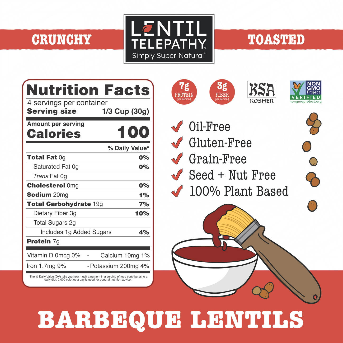 Lentil Telepathy Tangy BBQ (Barbeque) Crunchy Toasted Snacks 3 Pack