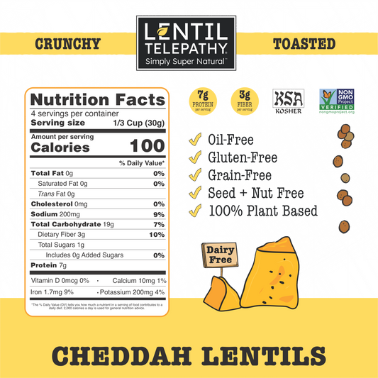 Lentil Telepathy Savory Cheddah (Dairy Free) Crunchy Toasted Snacks