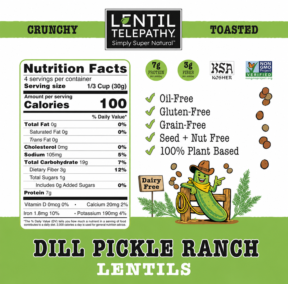 Lentil Telepathy Dill Pickle Ranch Crunchy Lentil Snacks – 3-Pack (4 oz Bags)