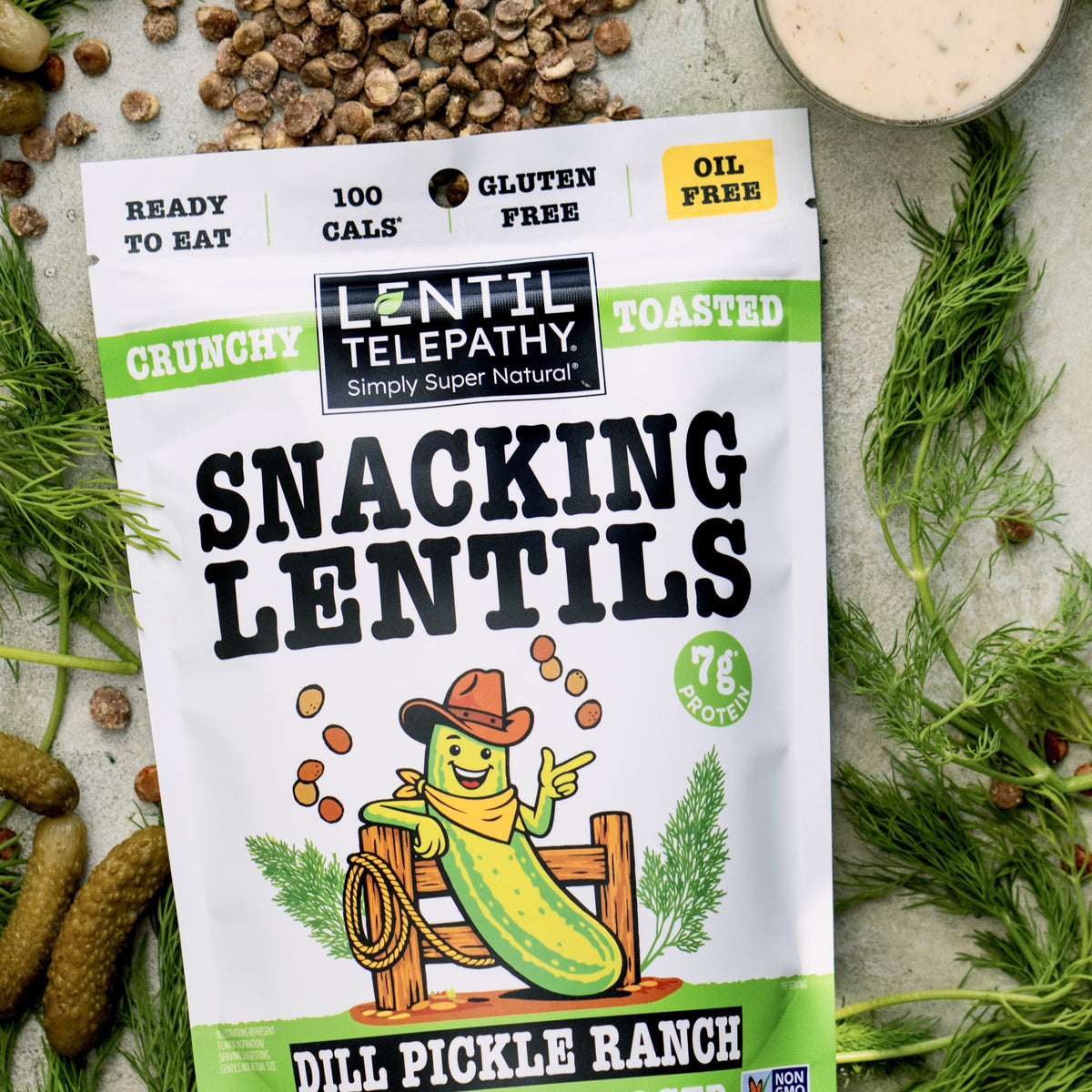 Lentil Telepathy Dill Pickle Ranch Crunchy Lentil Snacks – 3-Pack (4 oz Bags)