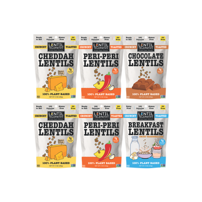 Lentil Telepathy 4oz  MultiPack (2xCheddah, 2xPeri-Peri, 1xChocolate, 1xSmoky Marshmallow)