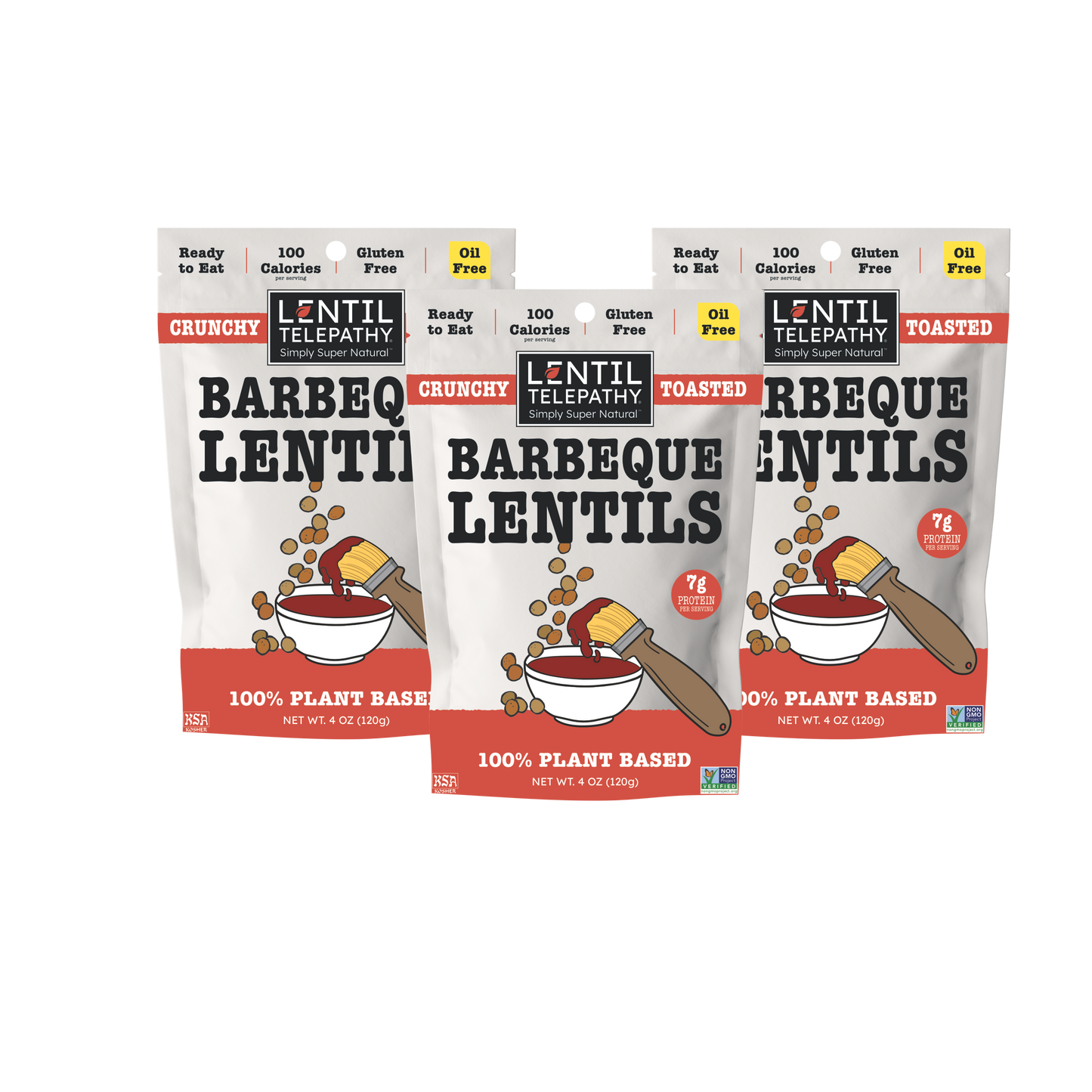 Lentil Telepathy Tangy BBQ (Barbeque) Crunchy Toasted Snacks 3 Pack