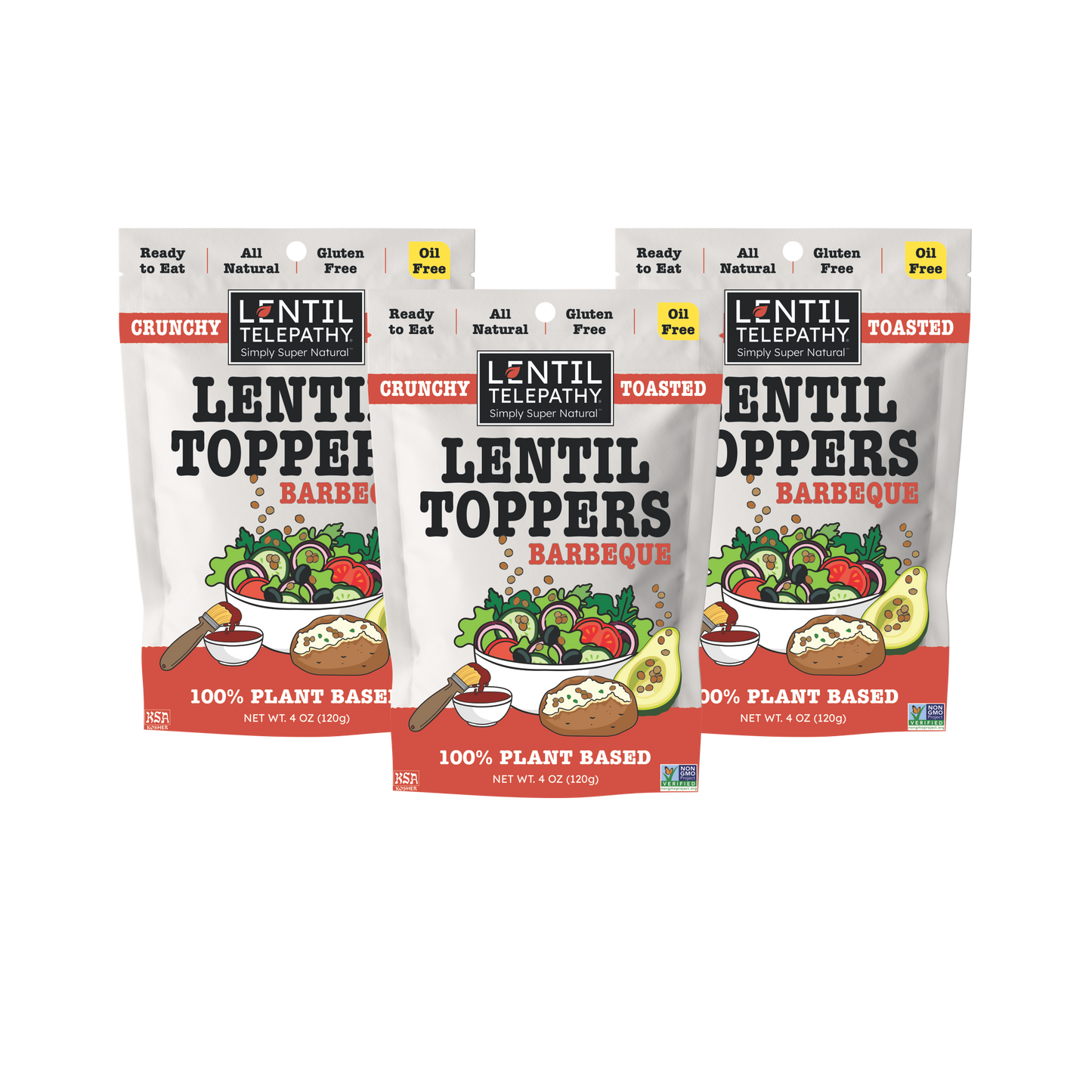 Lentil Telepathy Tangy BBQ (Barbeque) Crunchy Toasted Toppers 3 Pack
