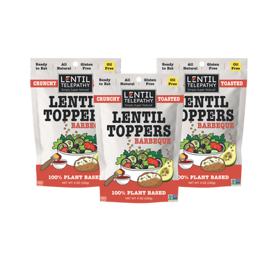 Lentil Telepathy Tangy BBQ (Barbeque) Crunchy Toasted Toppers 3 Pack.