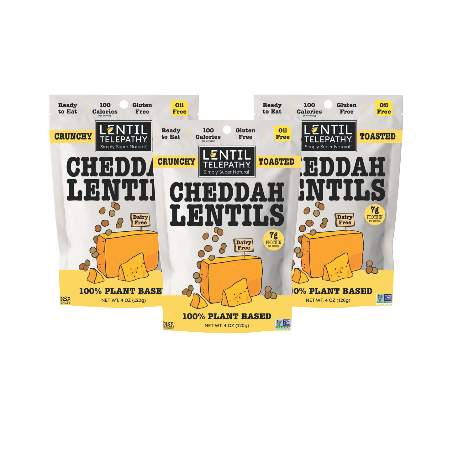 Lentil Telepathy Savory Cheddah Crunchy Toasted Snacks - 100 Calorie Snack, Plant-Based, 7g Protein, Healthy Snack for Adults, Dairy-Free, Non-GMO