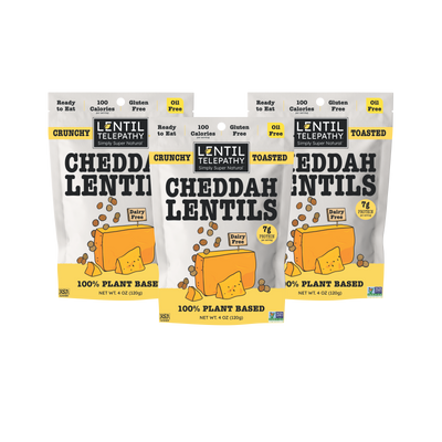 Lentil Telepathy Savory Cheddah (Dairy Free) Crunchy Toasted Snacks 3 Pack