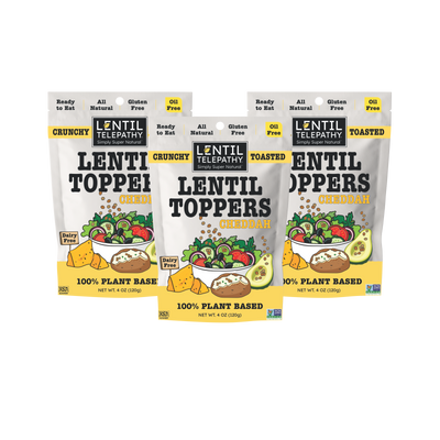 Lentil Telepathy Savory Cheddah (Dairy Free) Crunchy Toasted Toppers 3 Pack.