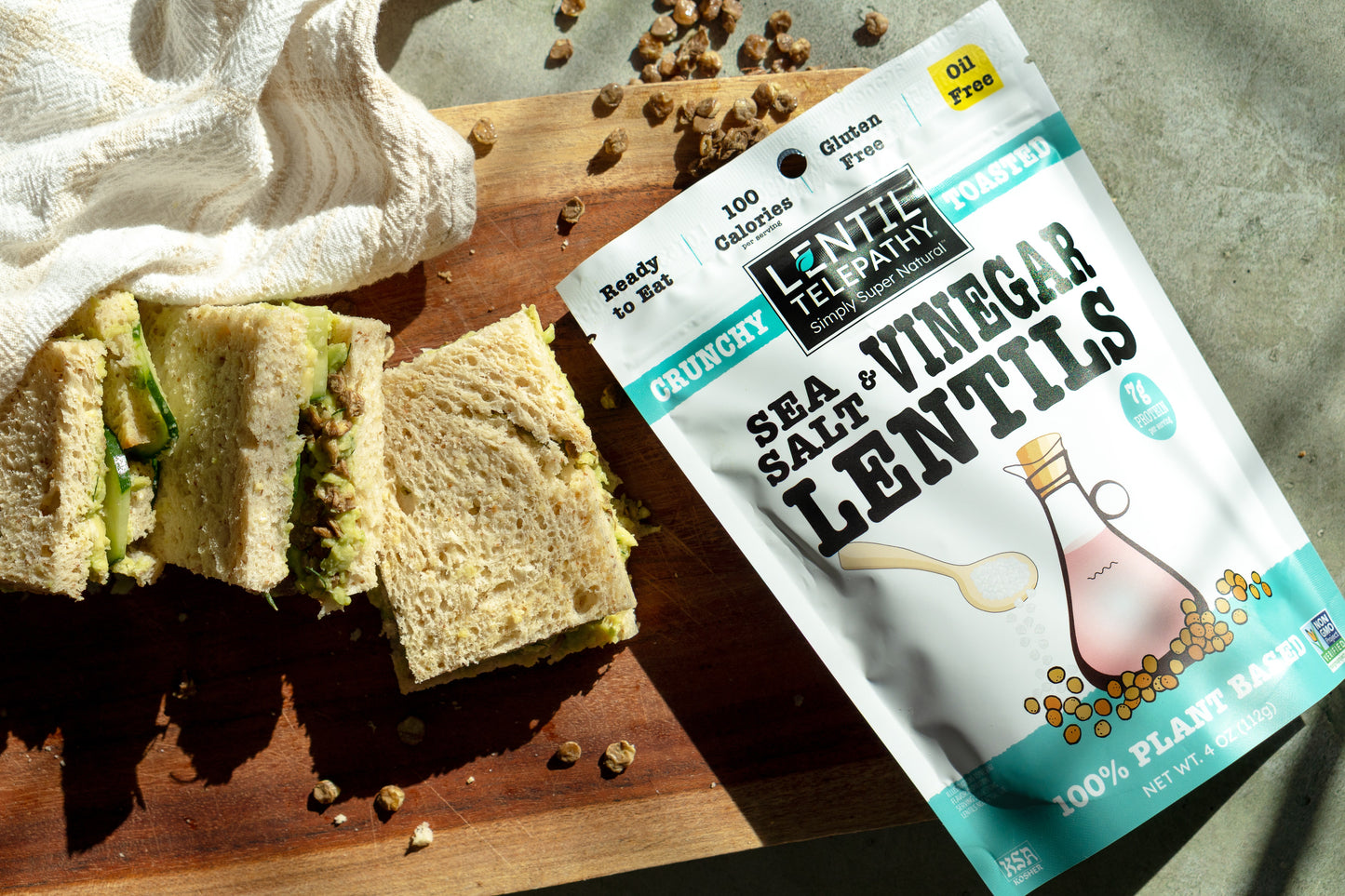 Lentil Telepathy Sea Salt & Vinegar Crunchy Toasted Snacks 3 Pack