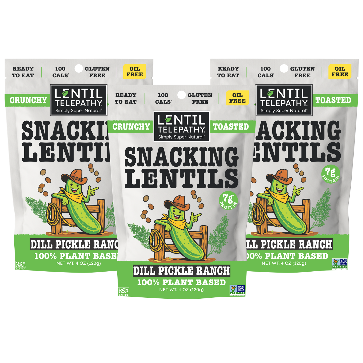 Lentil Telepathy Dill Pickle Ranch Crunchy Toasted Snacks 3 Pack - 4oz bags