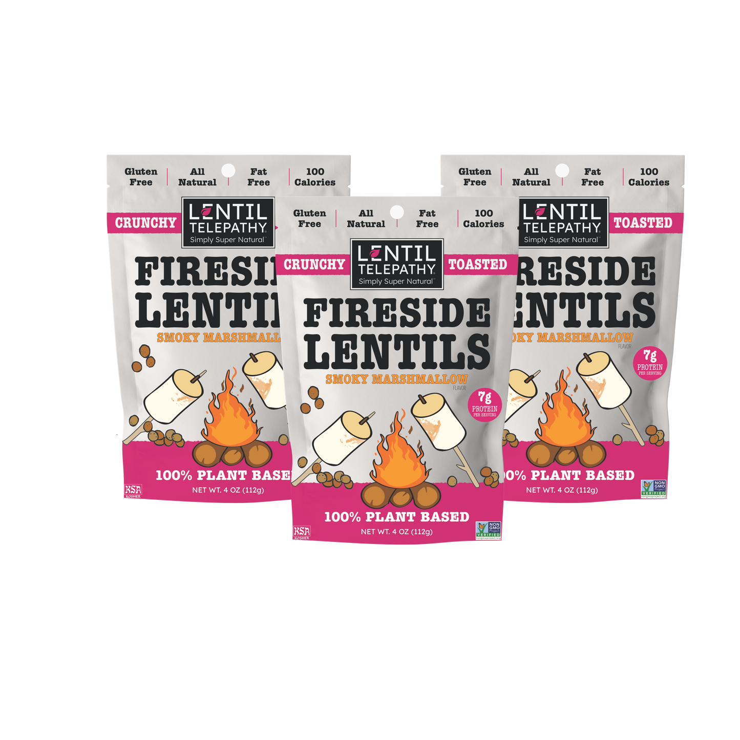 Lentil Telepathy Fireside Smoky Marshmallow Crunchy Toasted Snacks 3 Pack