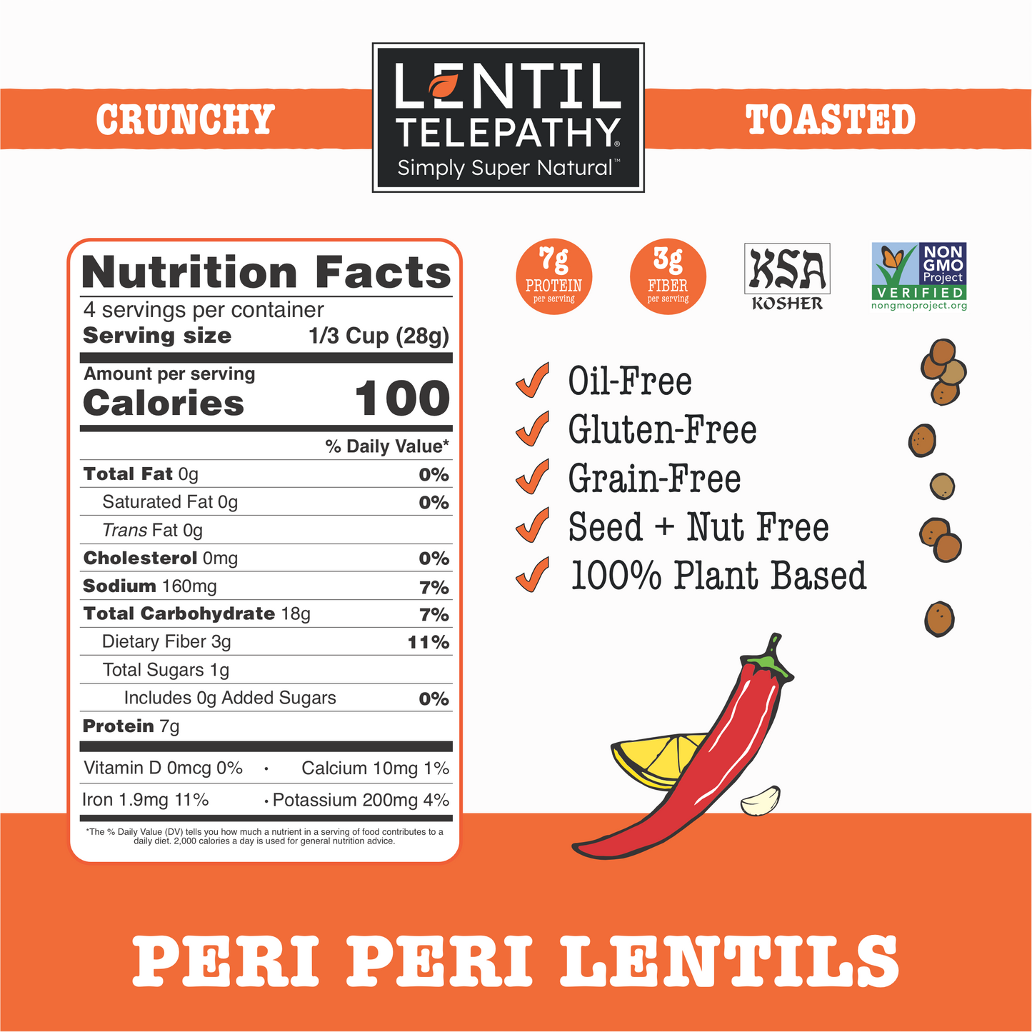 Lentil Telepathy Peri-Peri Chili Lemon Crunchy Toasted Snacks 3 Pack