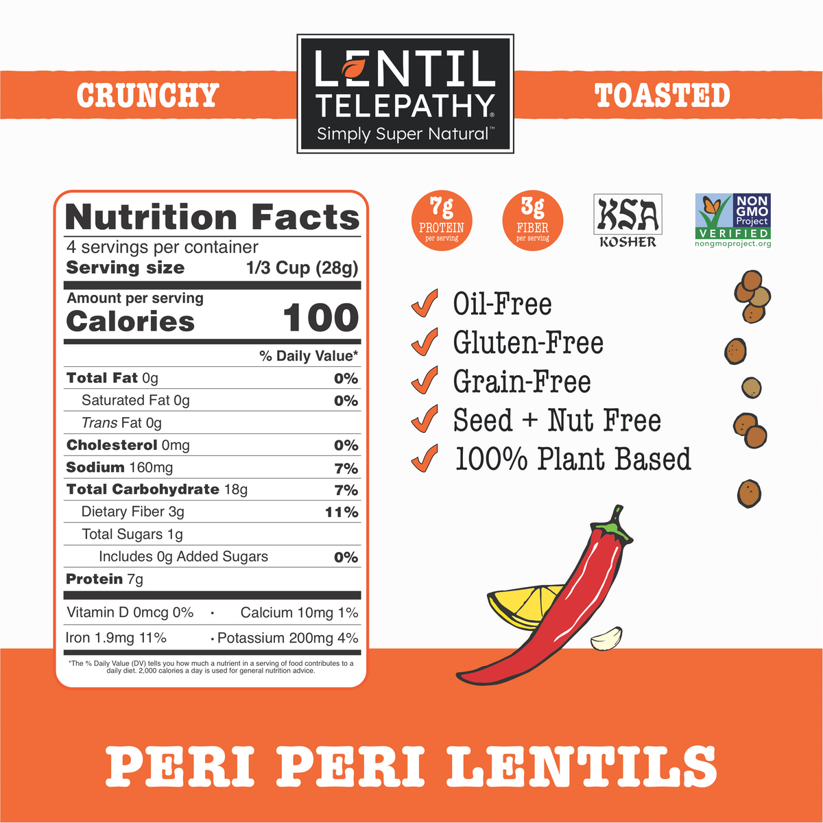 Lentil Telepathy Peri-Peri Chili Lemon Crunchy Toasted Snacks