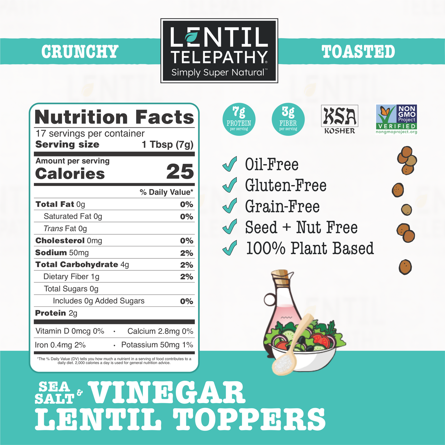 Lentil Telepathy Sea Salt & Vinegar Crunchy Toasted Topper 3 Pack
